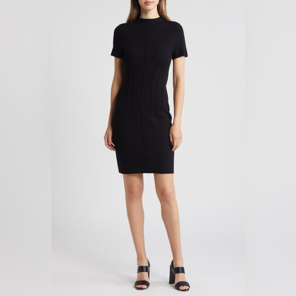 Eliza J Pintuck Fitted Sheath Dress Elegant Black XS Corset